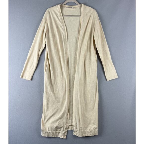 Three Bird Nest Duster Cardigan Womens Large Cream Cotton Long Sleeve Lagenlook - Picture 1 of 13